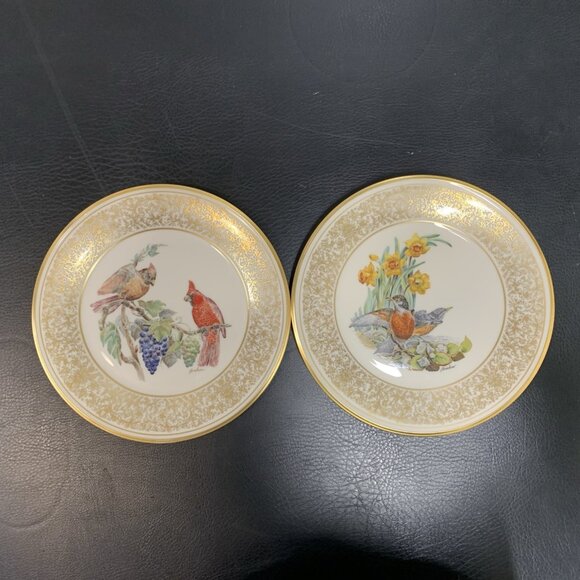 2 Lenox Porcelain Signed Collector Plates Boehm Birds 1976 Cardinal 1977 Robin - Picture 1 of 8